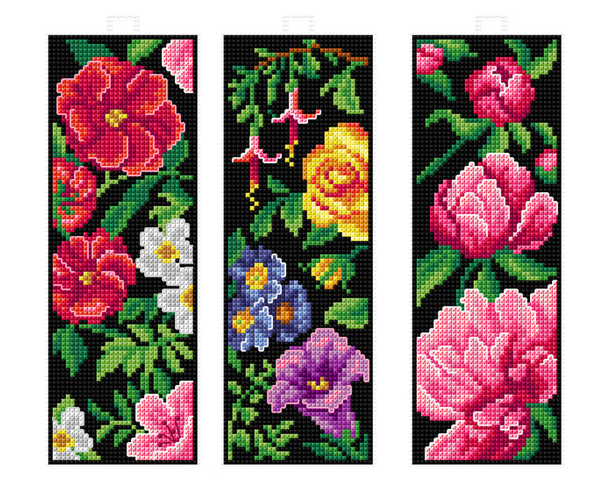 Counted cross stitch kit with plastic canvas "Bookmarks Flowers" set of 3 designs 7895