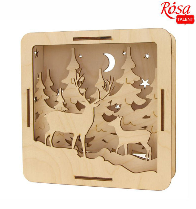 Deer in the Forest - 3D composition on plywood. 20x20x cm by Rosa Talent