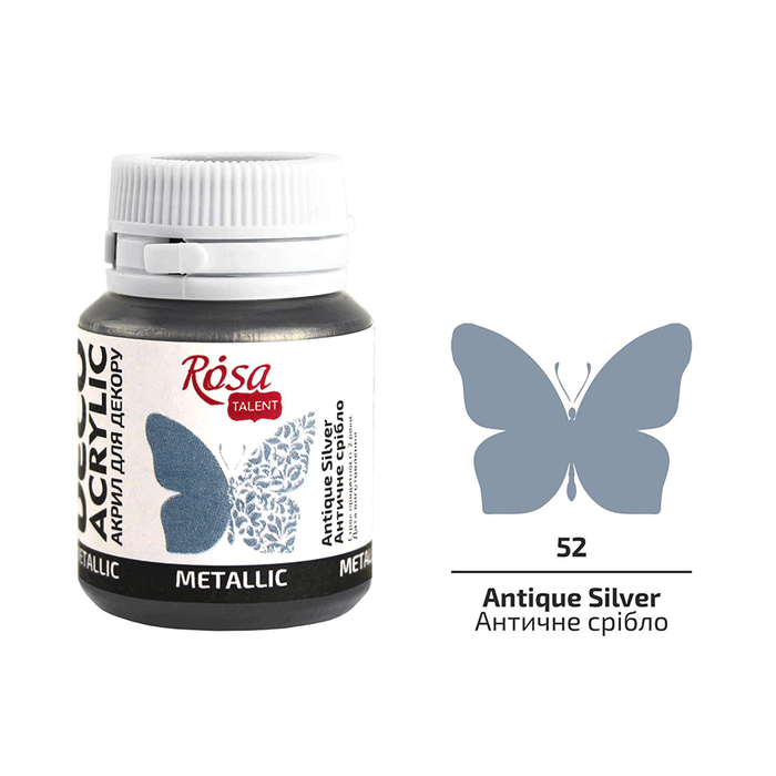 Acrylic for Decor. 52 Antique Silver. Metallic. 20 ml. by Rosa Talent
