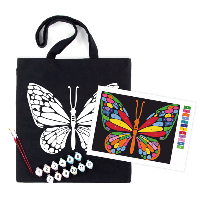 Magic Butterfly - Black Shopper Coloring Kit. Ecobag Painting Kit, Cotton 240 gsm, 38x42 cm by Rosa Talent
