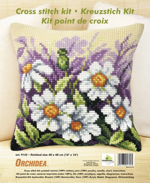 Cushion cross stitch kit  "White flowers on meeadow" 9122