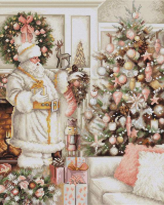White Santa With Christmas Tree BU5019L Counted Cross-Stitch Kit