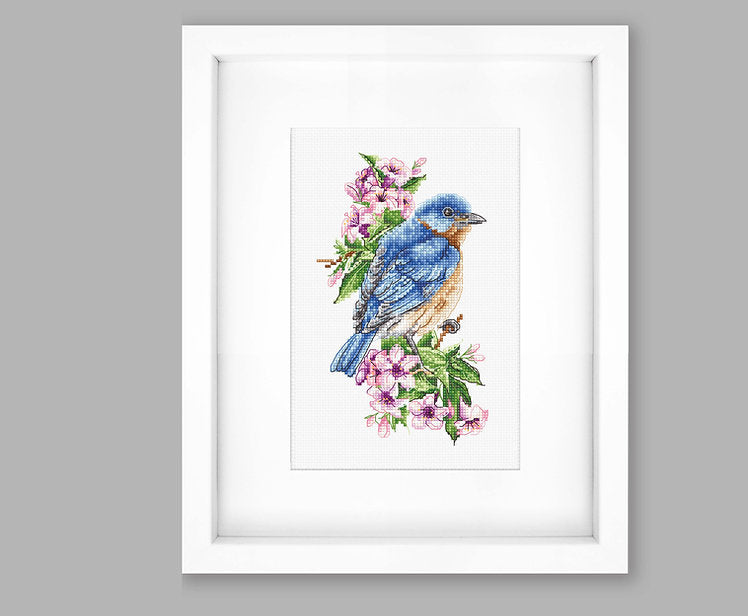 Blue bird on the branch  B1198L Counted Cross-Stitch Kit