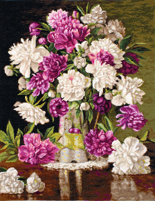 Red and White Peonies B608L Counted Cross-Stitch Kit