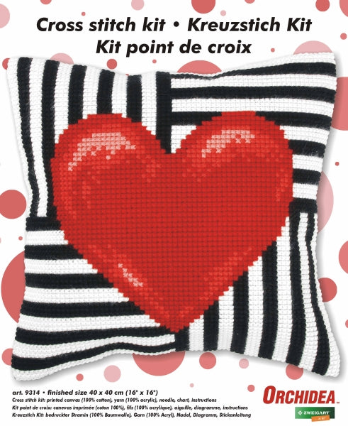 Cushion cross stitch kit  "Red heart" 9314