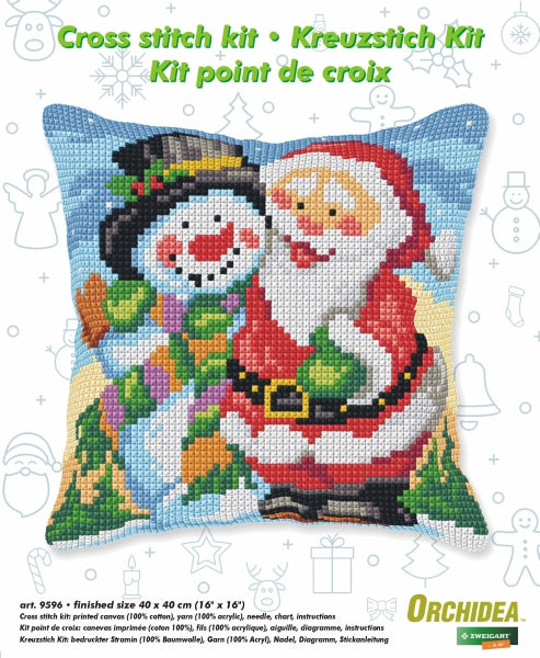 Cushion cross stitch kit  "Santa Claus and Snowman" 9596