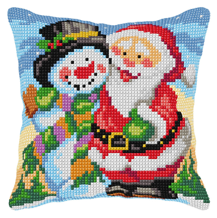 Cushion cross stitch kit  "Santa Claus and Snowman" 9596