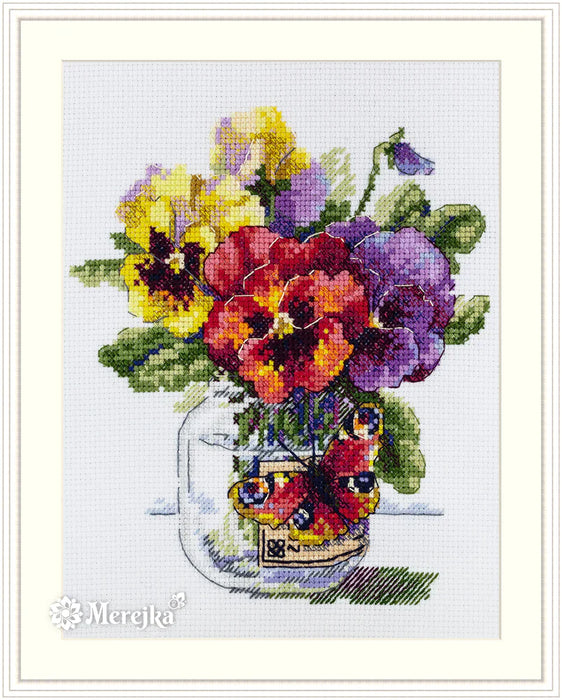 Pansies and Butterfly K-153 Counted Cross-Stitch Kit