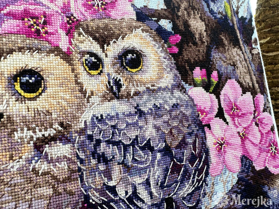 Two Owls in Spring Blossom K-228 Counted Cross-Stitch Kit