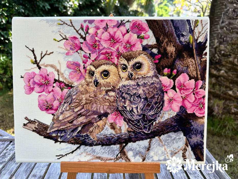Two Owls in Spring Blossom K-228 Counted Cross-Stitch Kit