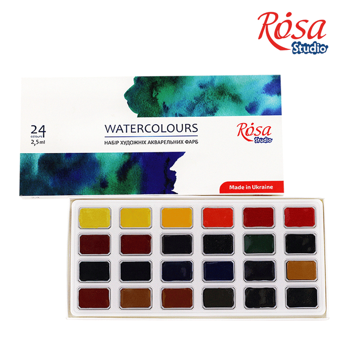 Watercolor Paint Set. 24 Colors. Full Pans. Cardboard 340324. by Rosa Studio