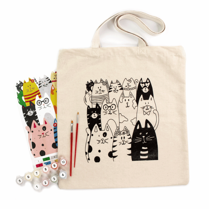 Cats - Shopper Coloring Kit. Ecobag Painting Kit, Cotton 220 gsm, 38x42 cm. by Rosa Talent