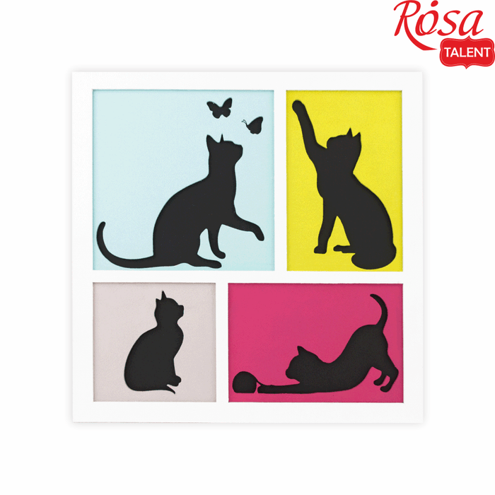 4 Cats - 3D Painting on Fiberboard Set. Create Your DIY Decoration. Primed. 3 Layers. 30x30 cm. by Rosa Talent