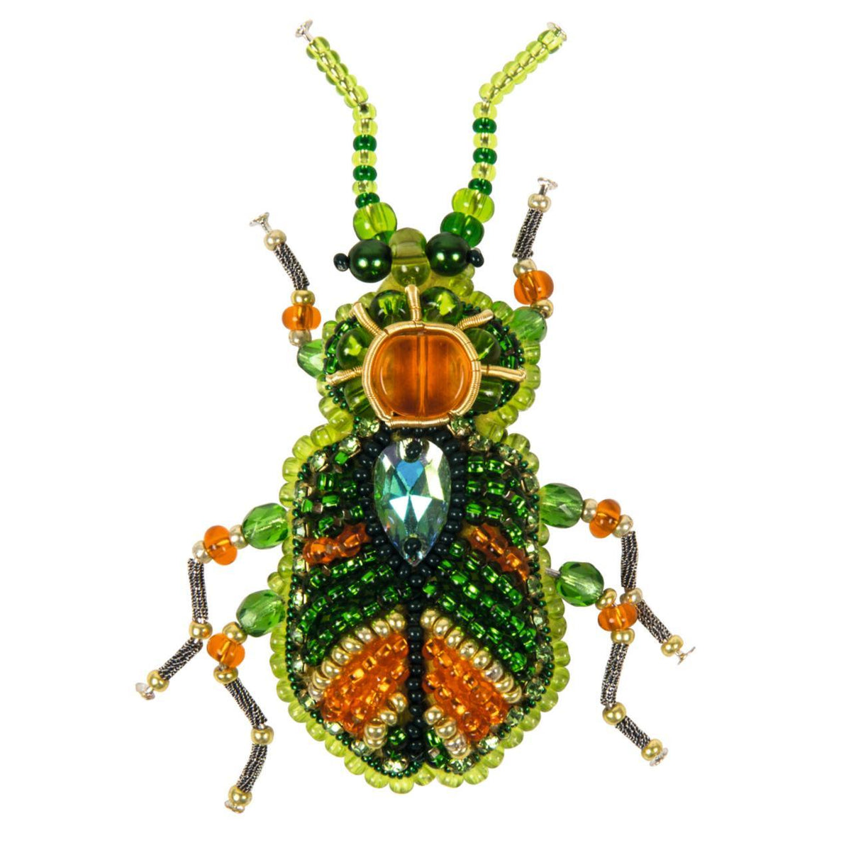 Beadwork kit for creating brooch Crystal Art Green beetle BP-329C — cshobby