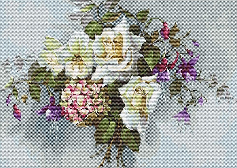 Bouquet with Roses BA2363L Counted Cross-Stitch Kit - Wizardi