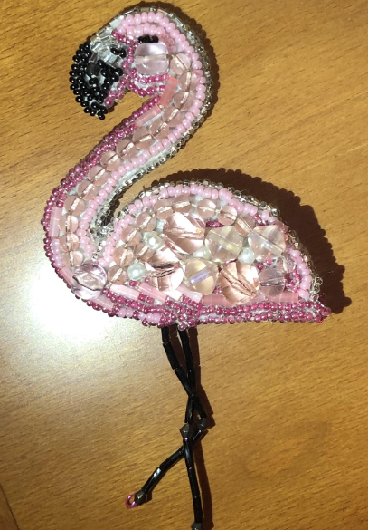 BP-216C Beadwork kit for creating brooch Crystal Art "Flamingo"