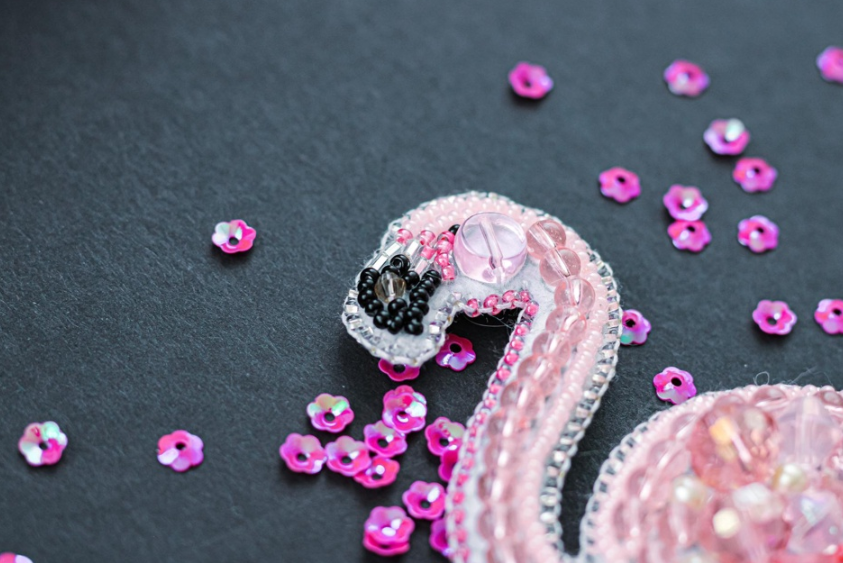 BP-216C Beadwork kit for creating brooch Crystal Art "Flamingo"
