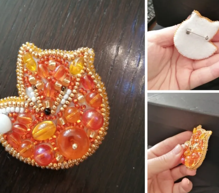 BP-241C Beadwork kit for creating brooch Crystal Art "Fox"