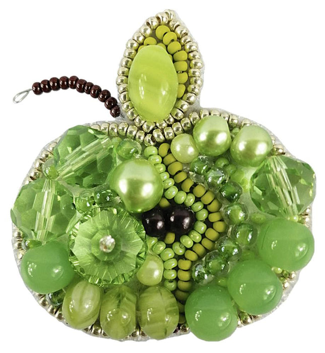 Beadwork kit for creating brooch Crystal Art Green apple BP-256C