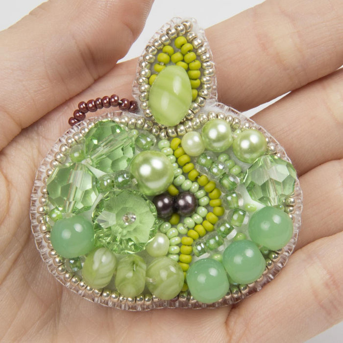 Beadwork kit for creating brooch Crystal Art Green apple BP-256C
