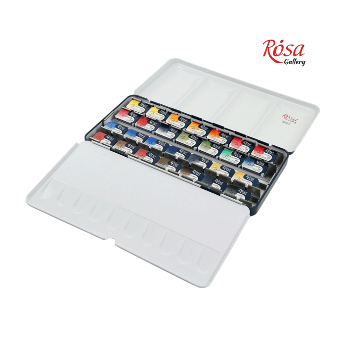 Watercolor Paint Set 'Classic'. 28 Colors. Full Pans.  Metal Case by Rosa Gallery