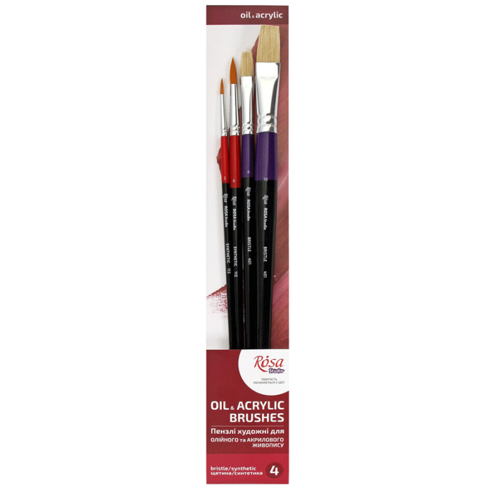 Set of brushes 24. Mix. 4pc. Synthetic (N2,6). Bristle. (N6,10). Long Handle.  by Rosa Studio