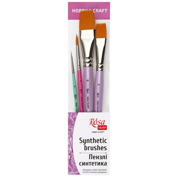Brush Set N4 - FOR DECOR. synthetic round and flat. 4 pieces (N0,4,18,26).  by Rosa Studio