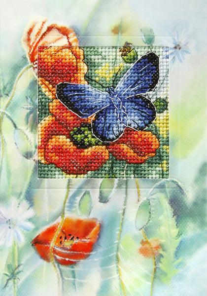 Complete counted cross stitch kit - greetings card "Flowers and butterfly" 6225 - Wizardi