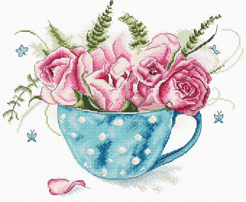 Counted Cross Stitch Kit A cup of roses Leti916 - Wizardi