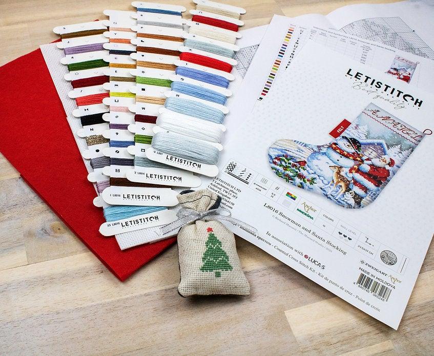 Counted Cross Stitch Kit Snowman and Santa Stocking L8016 - Wizardi