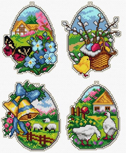 Counted cross stitch kit with plastic canvas "Easter eggs" set of 4 designs 7671 - Wizardi