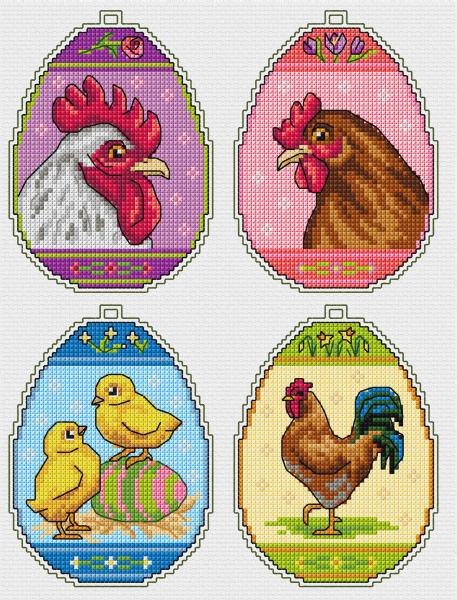 Counted cross stitch kit with plastic canvas "Easter eggs" set of 4 designs 7677 - Wizardi