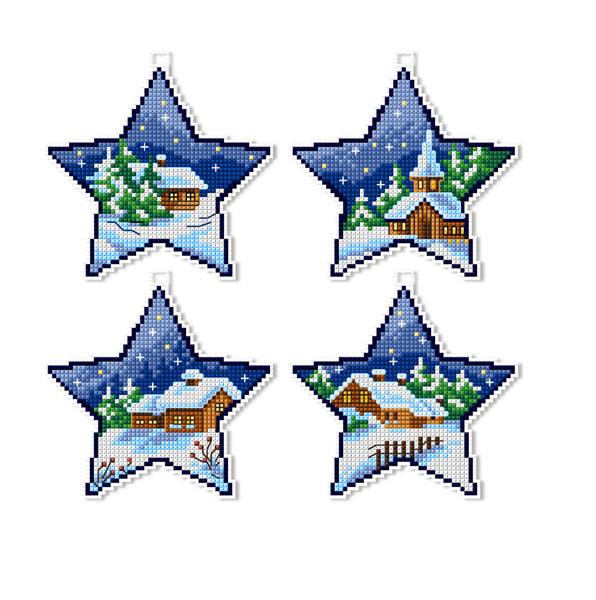 Counted cross stitch kit with plastic canvas "Winter stars" set of 4 designs 7675 - Wizardi