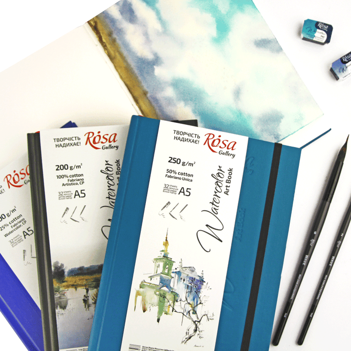 Sketchbook for Illustrations and Watercolors. 32 sheets. White paper. 250g/m2. Unica (Fabriano). by Rosa Gallery