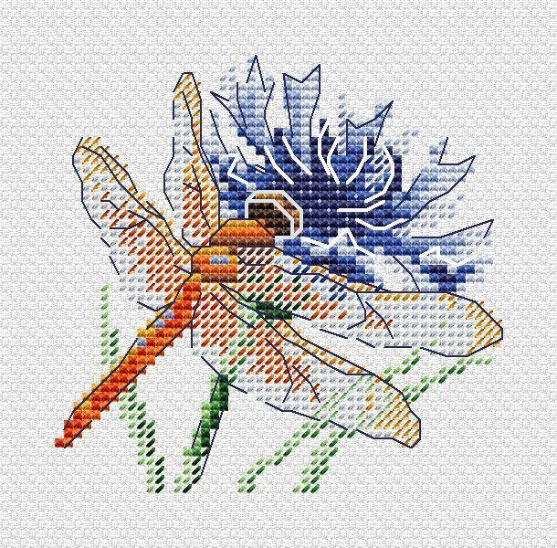 Dragonfly and Cornflower SM-619 Cross stitch kit - Wizardi