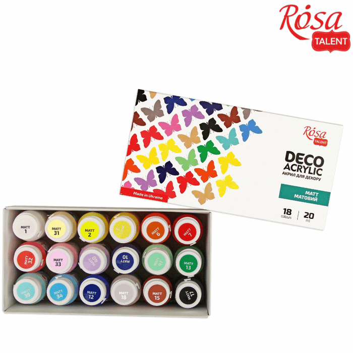 Matt Acrylic Paint Set for Decor 18 colors (20ml each) by Rosa Talent