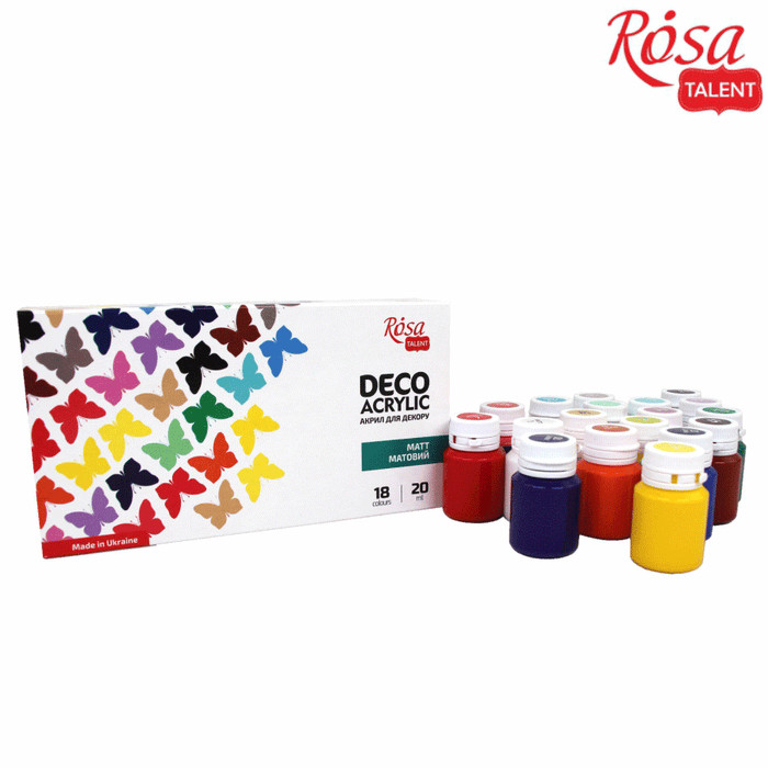 Matt Acrylic Paint Set for Decor 18 colors (20ml each) by Rosa Talent