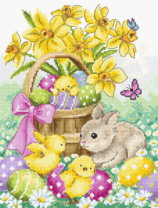 Counted Cross Stitch Kit Easter Rabbit and chicks L8033
