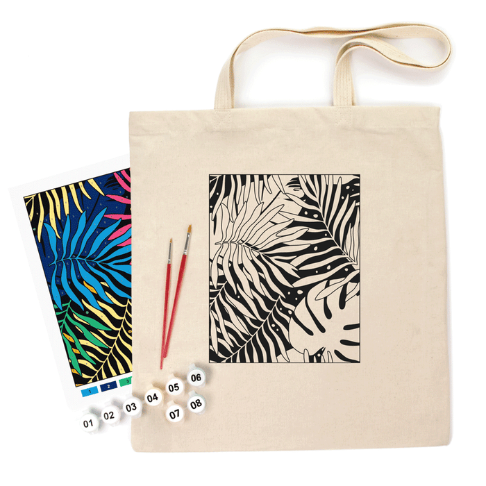 Bright Leaves - Shopper Coloring Kit. Ecobag Painting Kit, Cotton 220 gsm, 38x42 cm. by Rosa Talent