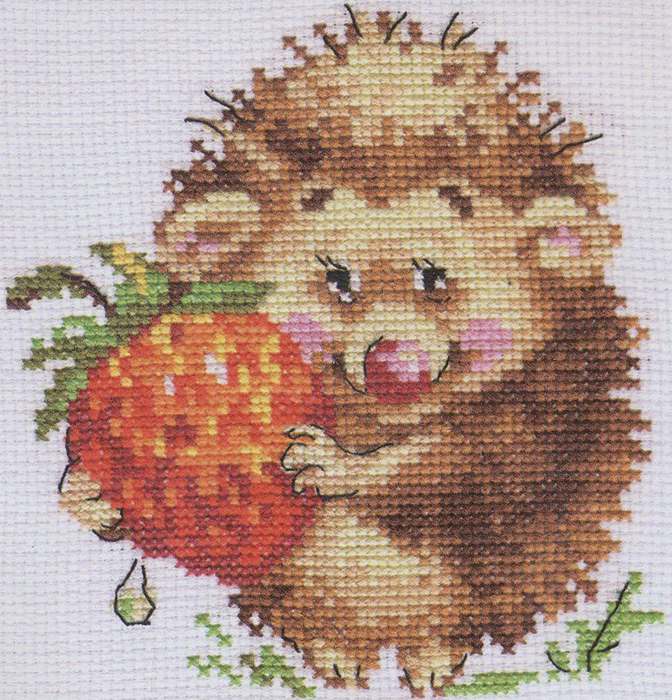 Hedgehog with Strawberries 0-51 Cross-stitch kit - Wizardi