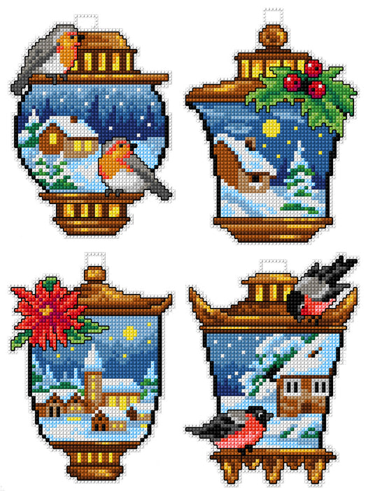Counted cross stitch kit with plastic canvas "Winter Lantern" set of 4 designs 7688