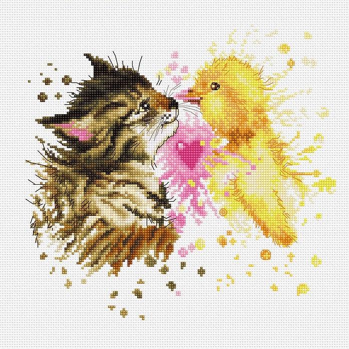 Kitten and Duckling B2301L Counted Cross-Stitch Kit - Wizardi