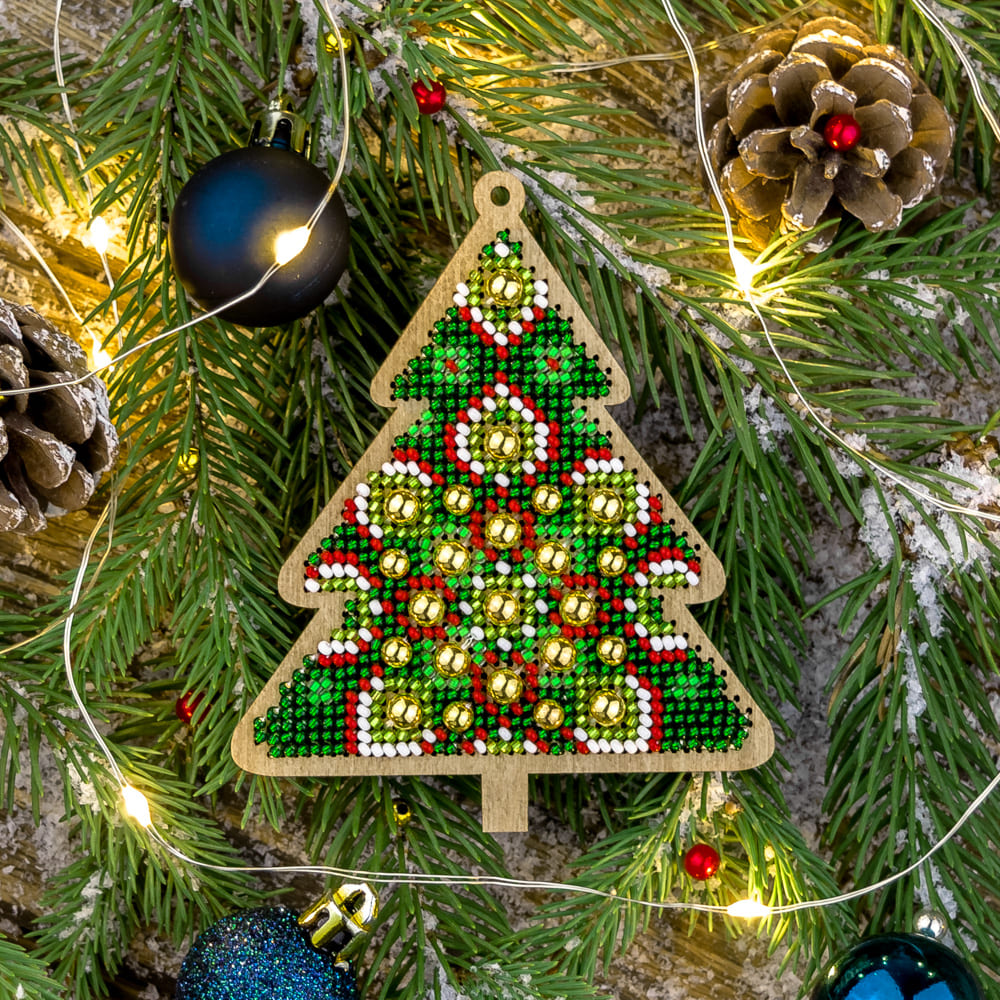 Set Embroidery Beads on Wood Christmas Tree Toy Bead Embroidery Kit  Beadwork Christmas New Year Decor Hand Embroidery Beads DIY Craft Kit 