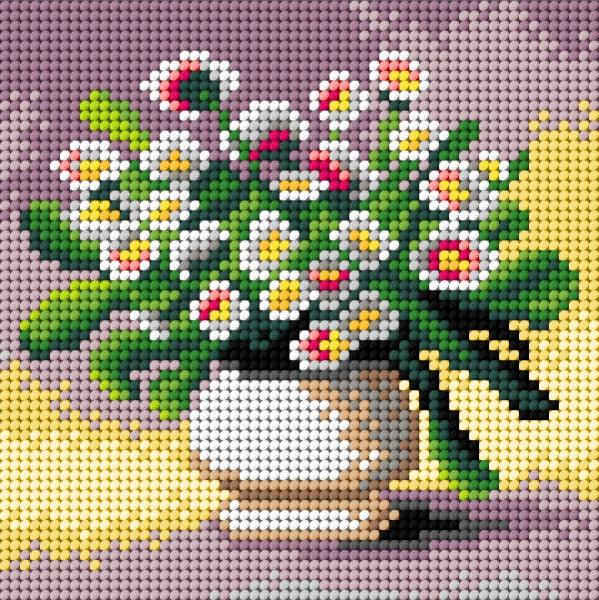 Needlepoint canvas for halfstitch without yarn Daisies in a Vase 2898D - Printed Tapestry Canvas - Wizardi