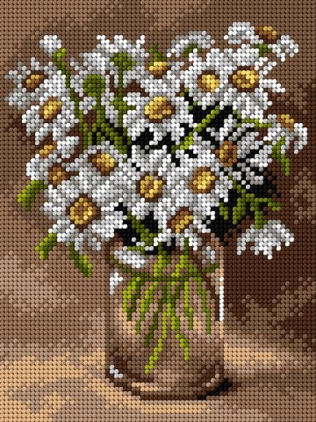 Needlepoint canvas for halfstitch without yarn Ox-eye Daisies in a Glass Vase 2896F - Printed Tapestry Canvas - Wizardi
