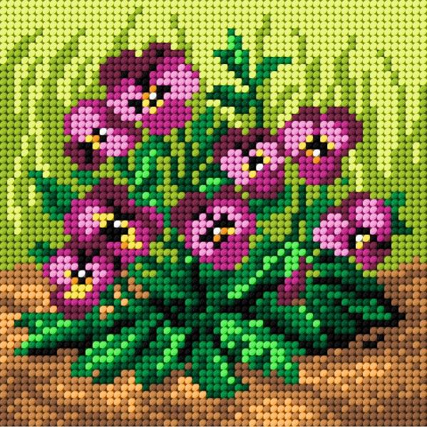 Needlepoint canvas for halfstitch without yarn Purple Pansies 2107D - Printed Tapestry Canvas - Wizardi