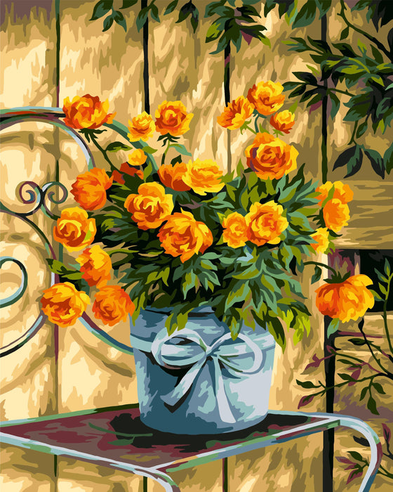 Painting by Numbers kit Crafting Spark Orange Flower Bouquet B100 19.69 x 15.75 in - Wizardi