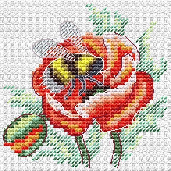 Poppy and Bumblebee SM-616 Cross stitch kit - Wizardi