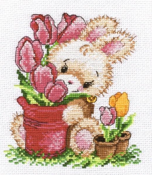 Rabbit with Tulips 715 Counted Cross Stitch Kit - Wizardi