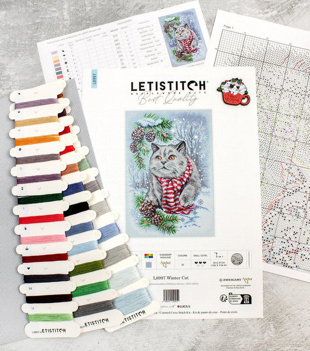 Winter Cat L8997 Counted Cross Stitch Kit - Wizardi